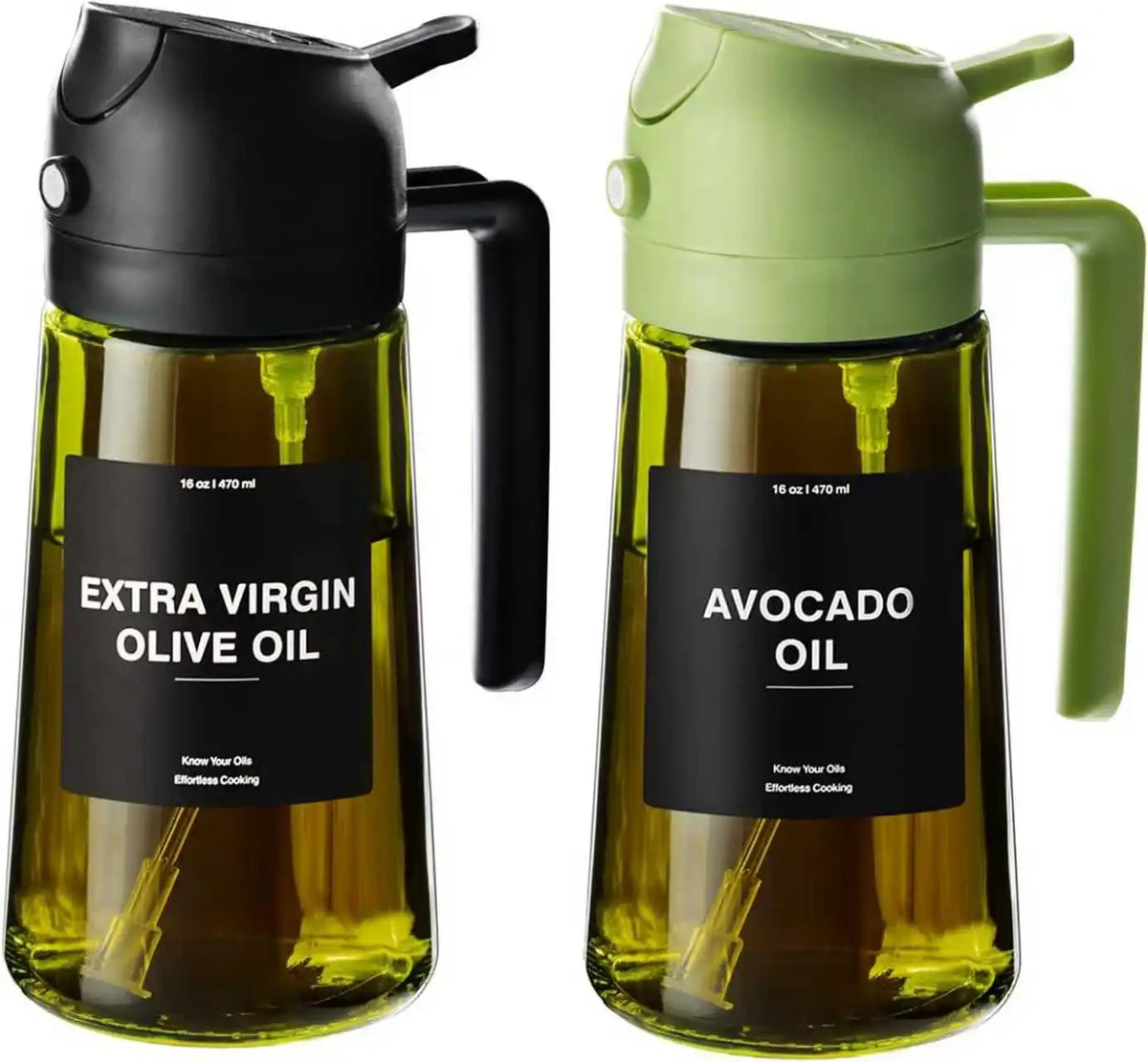 2-i-1 oljesprayer og helleflaske i glass – 470 ml
