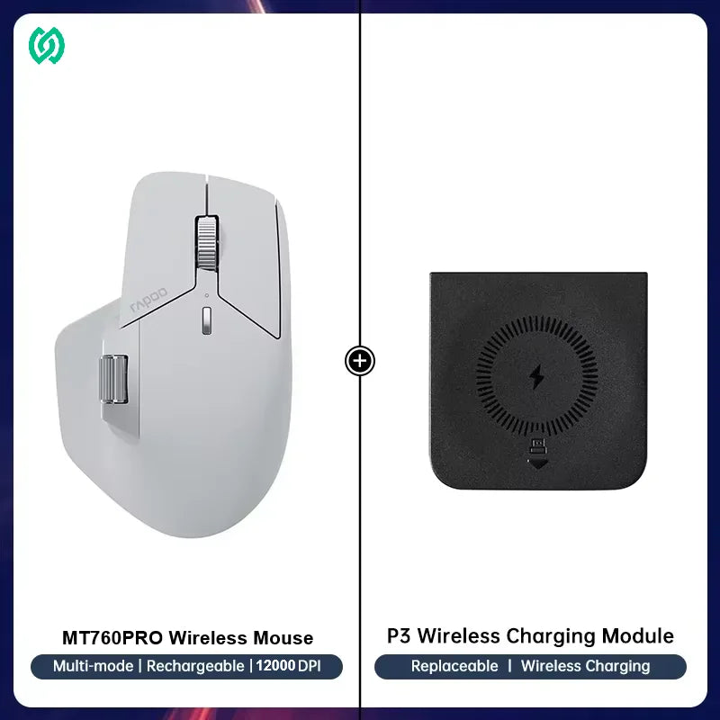 Rapoo MT760PRO Wireless Mouse NearLink + Bluetooth 5.0 Multi-Device 12000 DPI 2K Polling Rate Ergo for Work Gaming Quiet Clicks