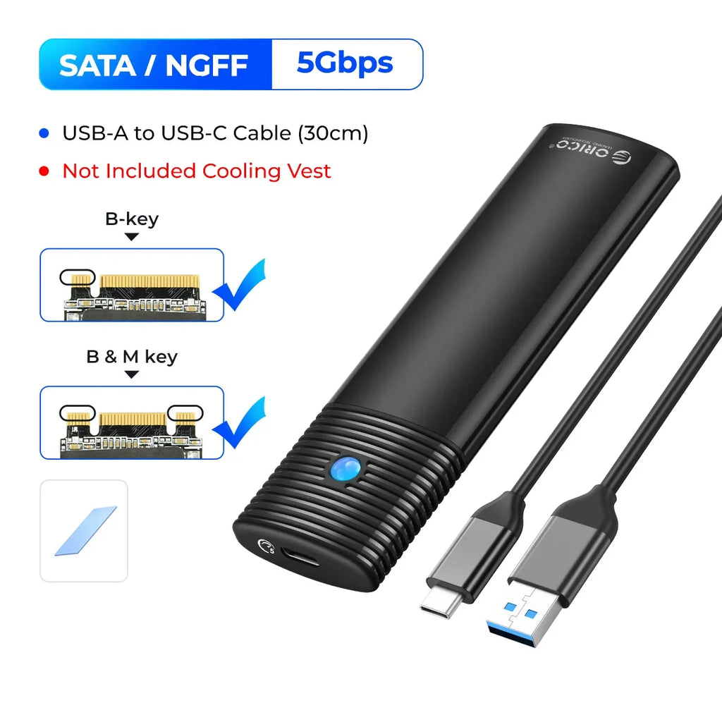 ORICO M.2 SSD-kabinett for NVMe/SATA – USB-C 10 Gbps, verktøyfri