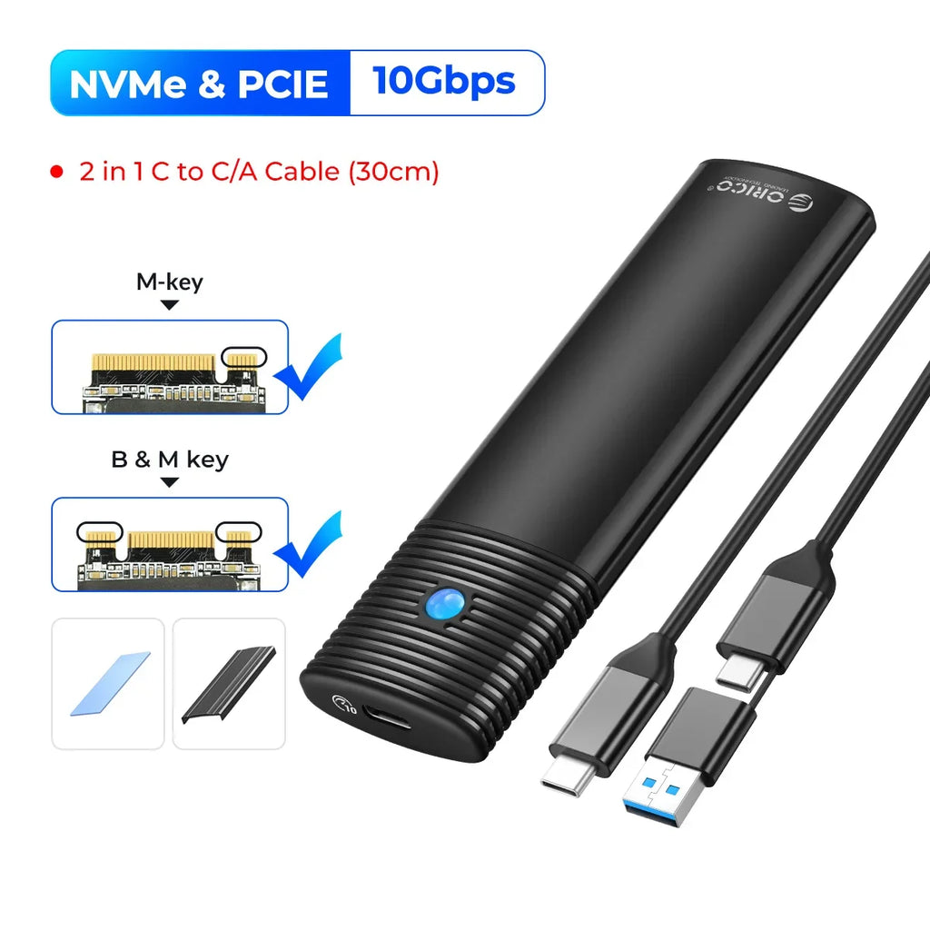 ORICO M.2 SSD-kabinett for NVMe/SATA – USB-C 10 Gbps, verktøyfri