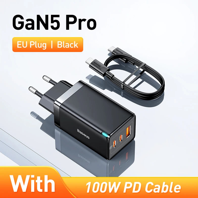 Baseus GaN3 Pro 65 W reiselader med USB-C-kabel