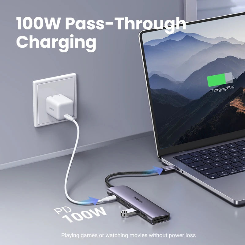 UGREEN 9-i-1 USB-C-hub med 4K HDMI, SD/TF, USB 3.0 og 100 W PD