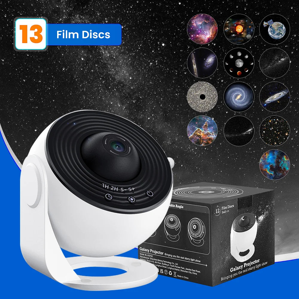 Stjerneprojektor, 13-i-1 Planetarium Galakseprojektor, 360° rotasjon, stillegående design, HD-bilde og tidsfunksjon for soverom, bursdag, juledekorasjon