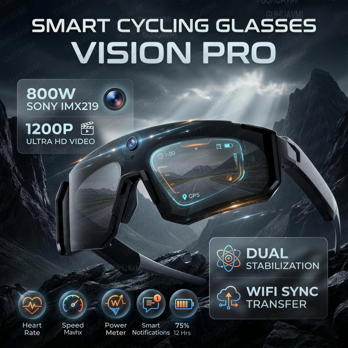 AI Voice Translate smarte briller med 1200P videokamera, Bluetooth, WiFi, bildestabilisering, polariserte linser – for kjøring og sport