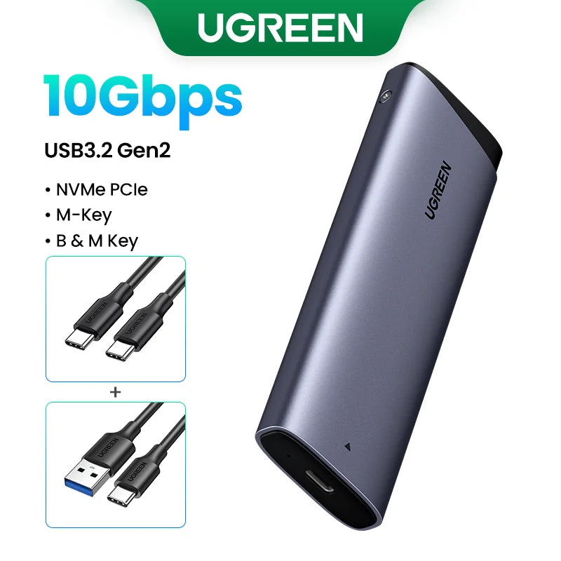 UGREEN M.2 SSD-kabinett for NVMe/SATA – USB-C 10 Gbps, opptil 8 TB