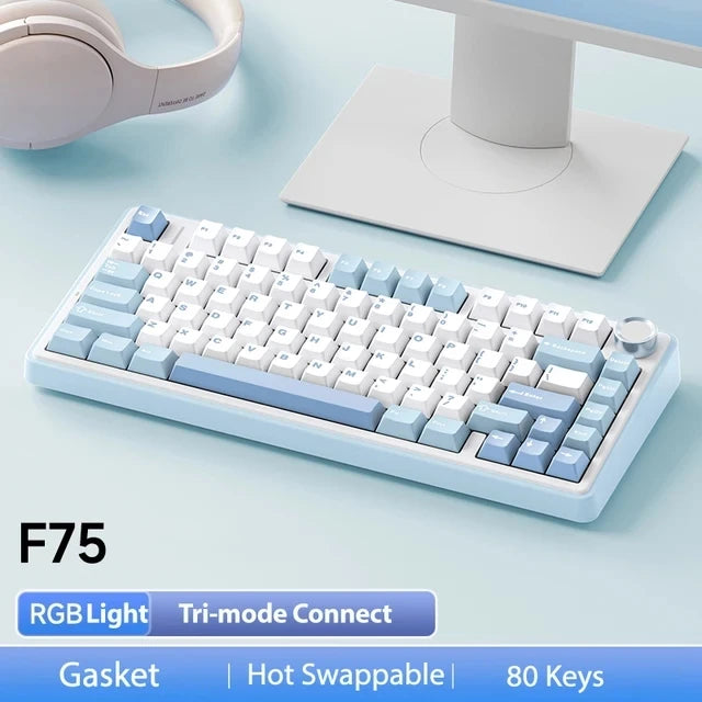 AULA F75 2.4G Trådløst/Bluetooth/Kablet Mekanisk Gamingtastatur RGB Tilpasset 75 % Layout OEM Profil Gasket Struktur