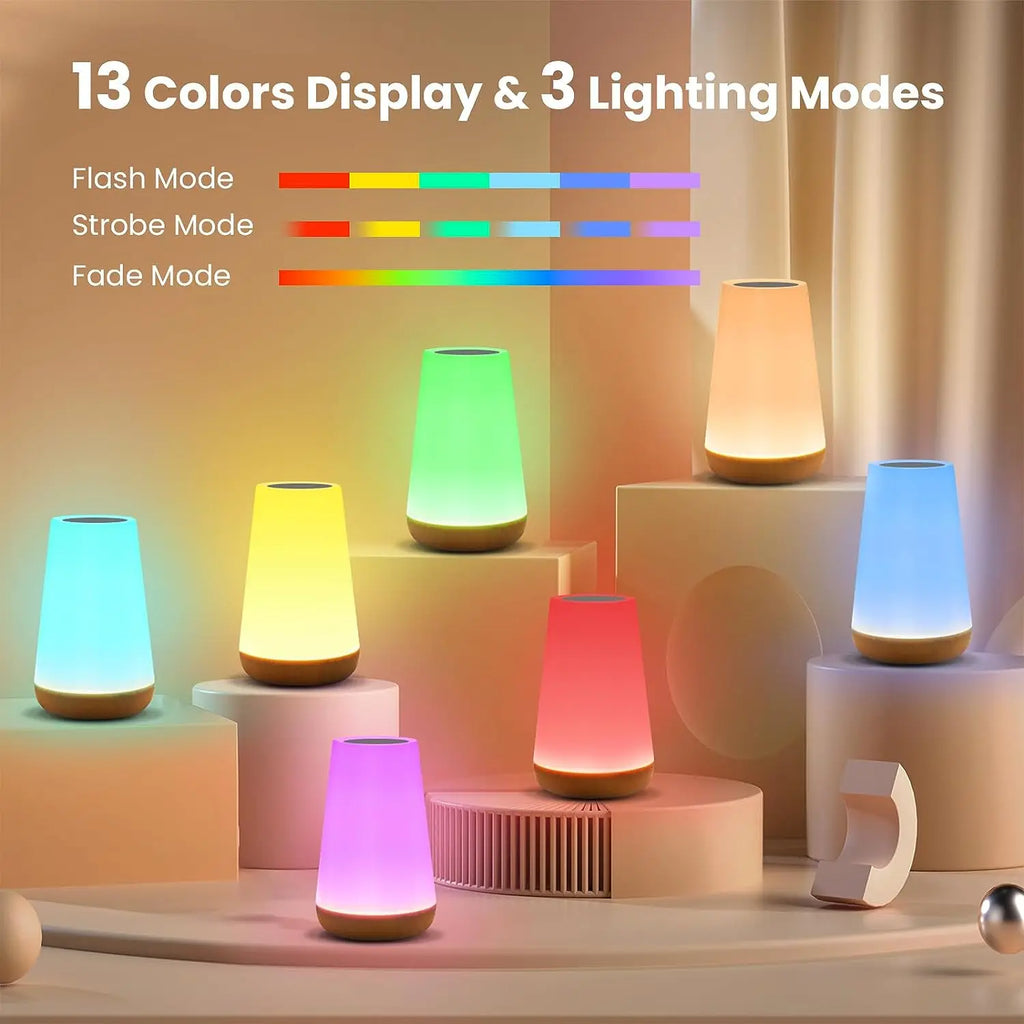 13 fargeendrende nattlampe Fjernkontroll Berøring USB-oppladbar RGB-nattlampe Dimbar lampe Bærbar Bord Nattbordslampe