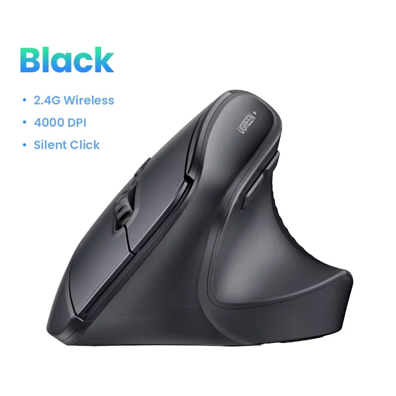 UGREEN Vertikal Trådløs Mus 2.4G Ergonomisk 4000DPI 6 Lydløse Knapper for MacBook Nettbrett Bærbare PC-er Datamus Svart Rosa