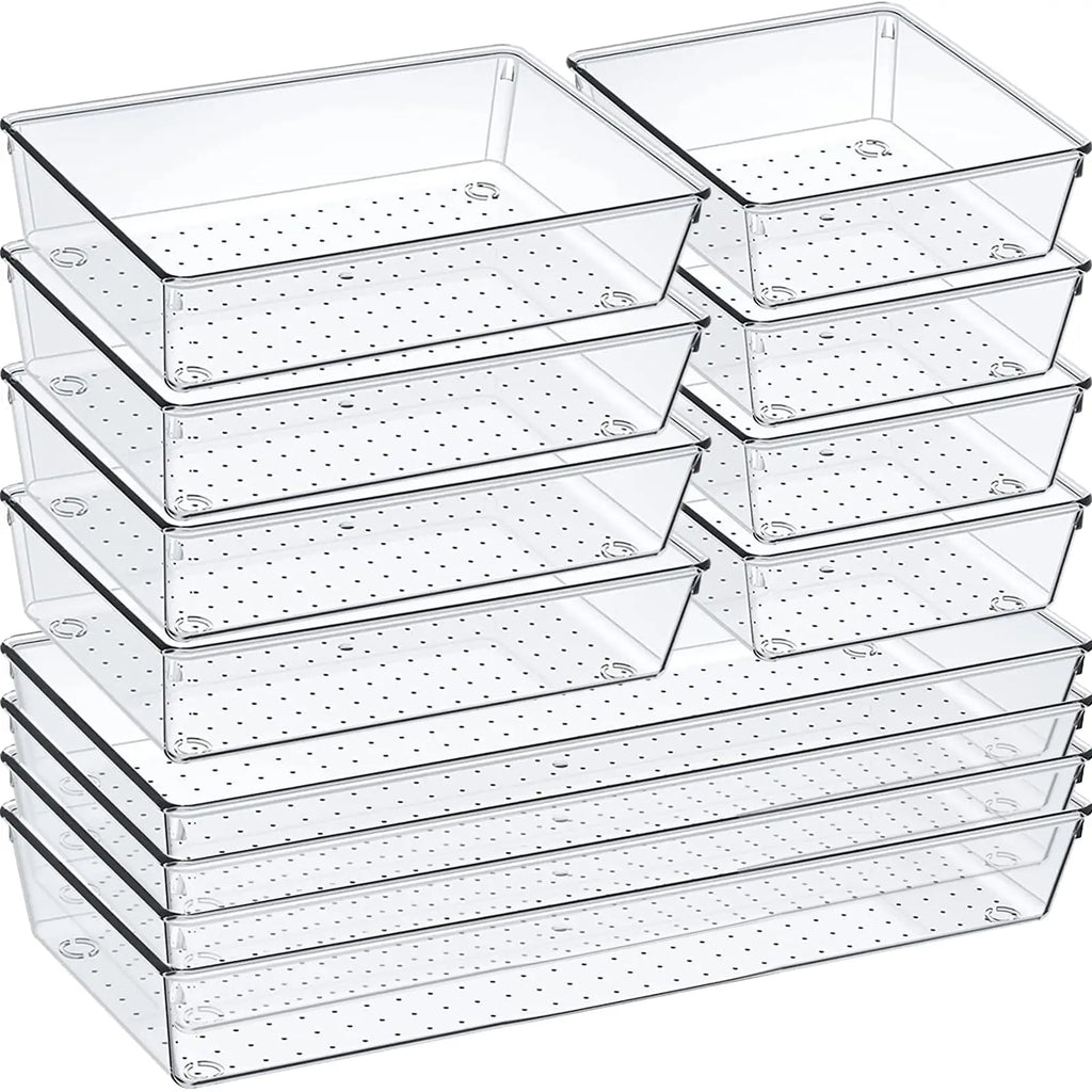 60/6/9/12-pakk skufforganisatorer gjennomsiktige plastbeholdere for oppbevaring på bad og sminkebord, for organisering av hjem og sminkesett