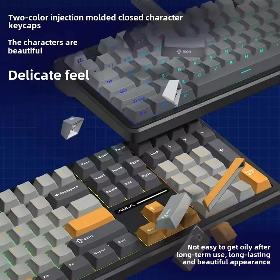 AULA F108 Pro gaming mekanisk tastatur, tremodus tilpassbart flertastskjerm RGB e-sport trådløst tastatur med TFT smartskjerm