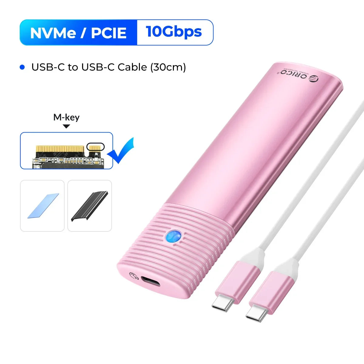 ORICO M.2 SSD-kabinett for NVMe/SATA – USB-C 10 Gbps, verktøyfri