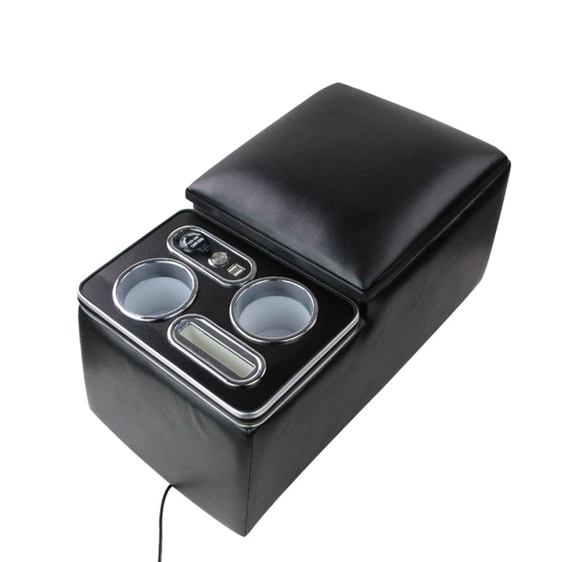 High-Quality Leather Car Rear Center Console Storage Armrest Box with Cup Holders Customizable for Various Models