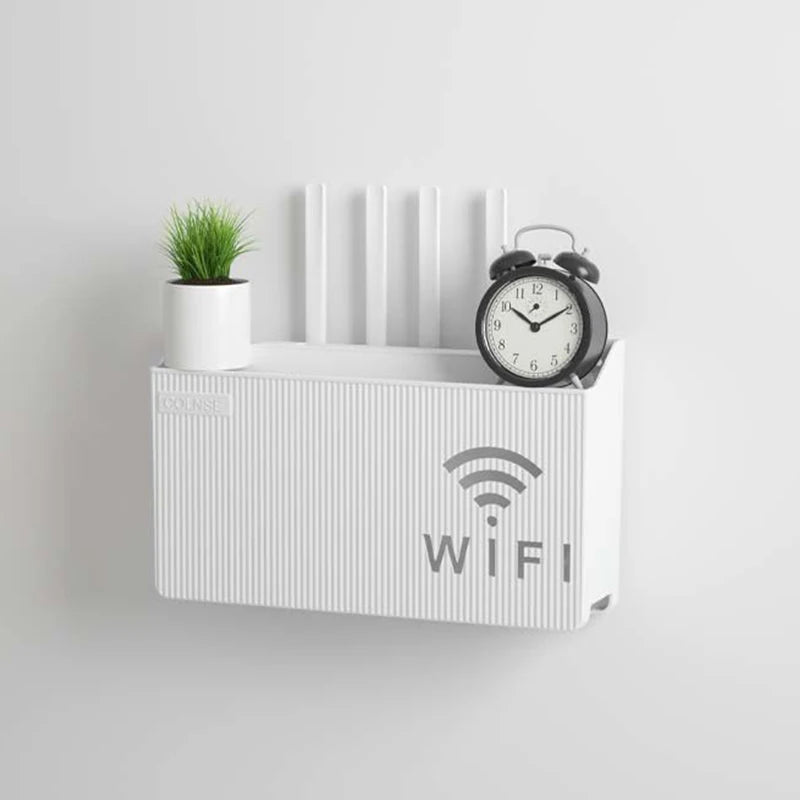 Veggmontert oppbevaringshylle for WiFi-ruter og TV-boks