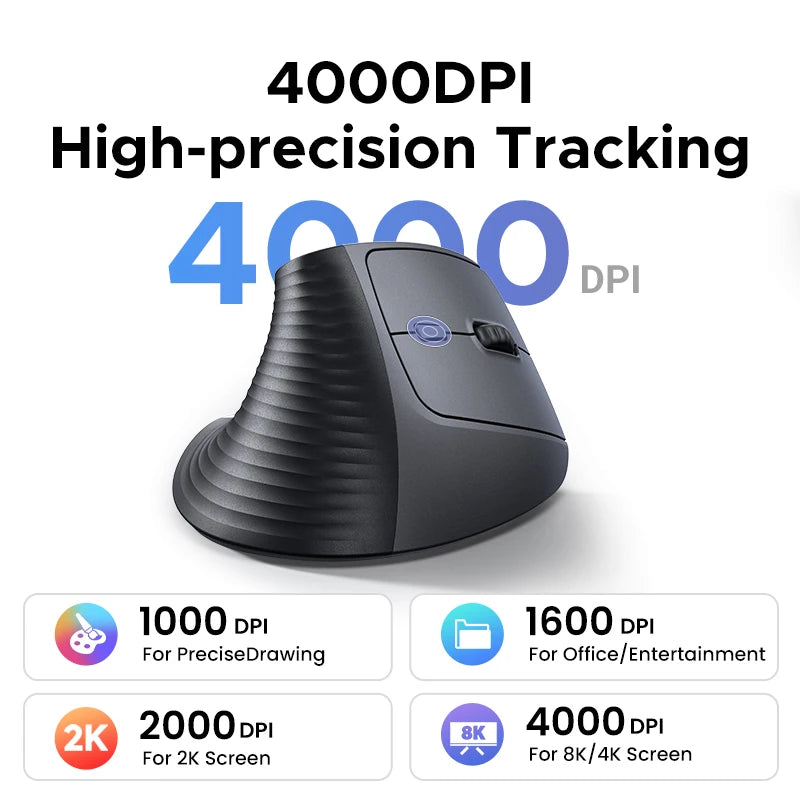 UGREEN Vertikal Trådløs Mus 2.4G Ergonomisk 4000DPI 6 Lydløse Knapper for MacBook Nettbrett Bærbare PC-er Datamus Svart Rosa