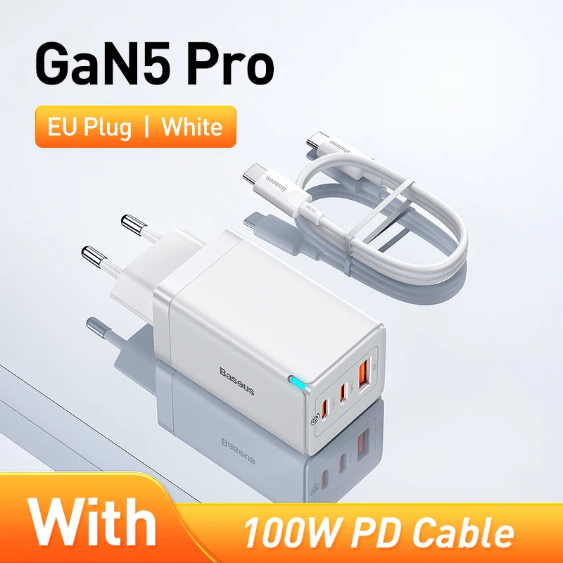 Baseus GaN3 Pro 65 W reiselader med USB-C-kabel