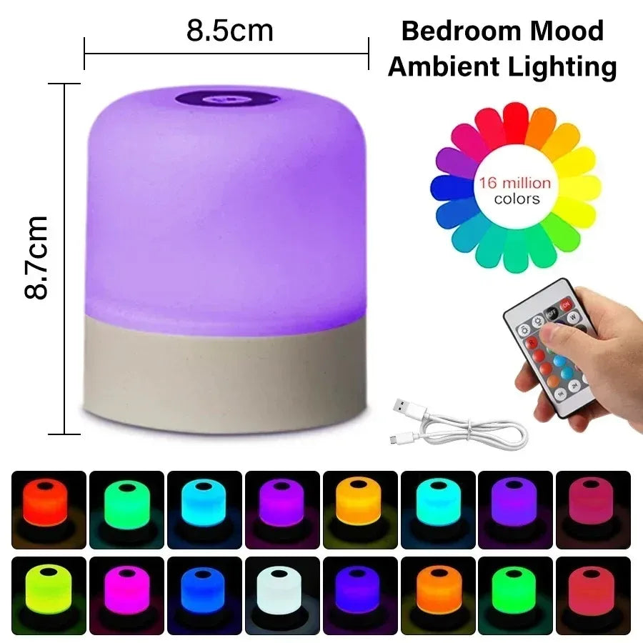 GGbingo Touch nattlampe, oppladbar nattlampe med fjernkontroll, RGB dimbar bordlampe, stemningsbelysning for soverom og stue
