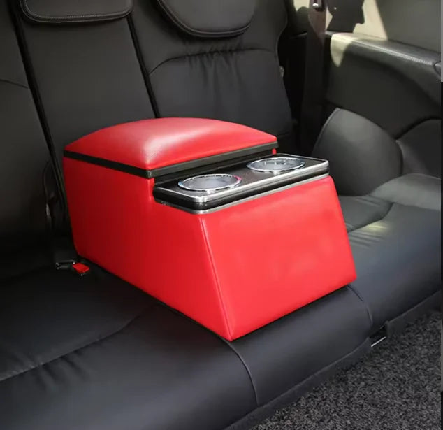 High-Quality Leather Car Rear Center Console Storage Armrest Box with Cup Holders Customizable for Various Models