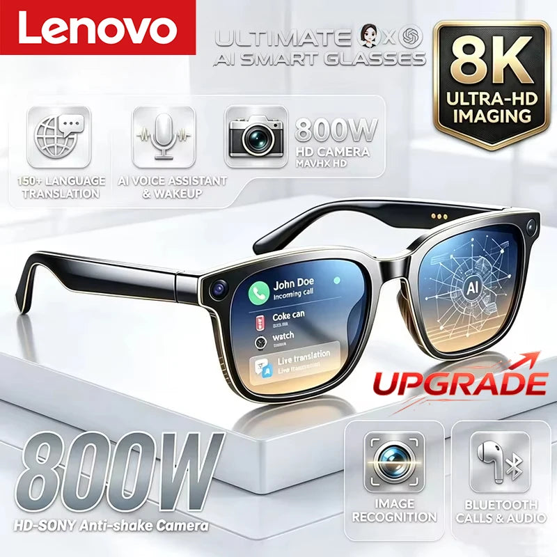 Lenovo oppgraderte smarte AI-briller med 800W HD 8K kamera for foto og video, taleanrop, oversettelse, Bluetooth og AI – MC-briller