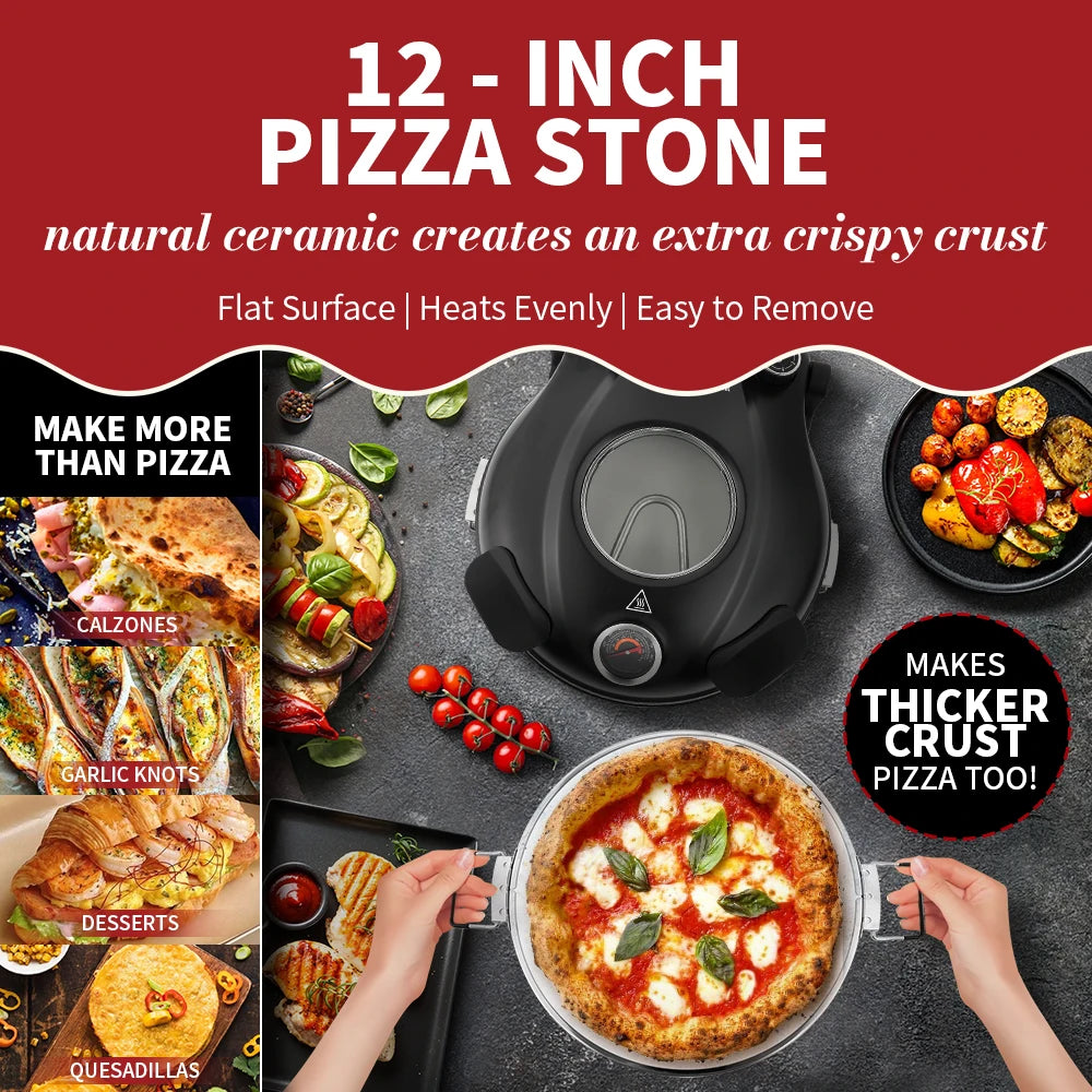 Klaif elektrisk pizzamaskin, 420℃, 1200 watt, 5 separate temperaturnivåer, flammebestandig steinplate 1200W 32cm