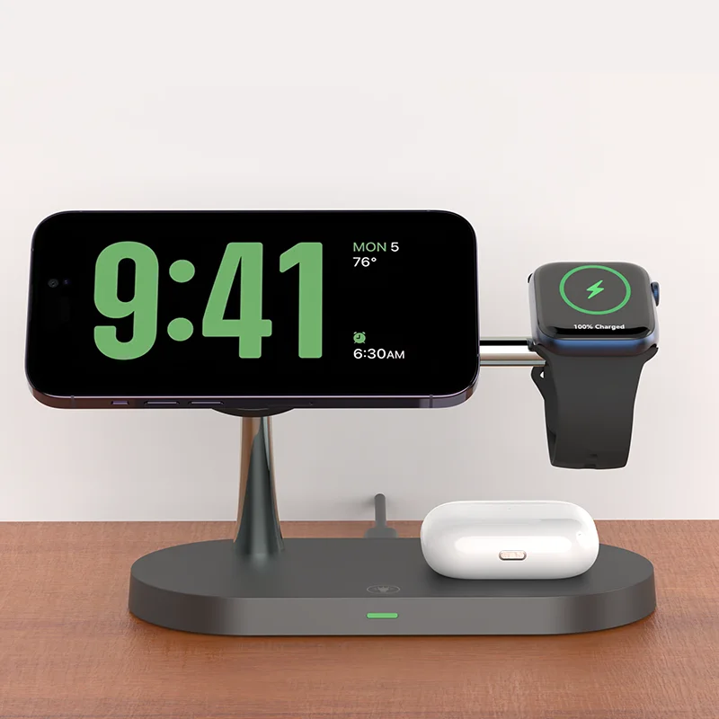 TIMESS 3-i-1 magnetisk ladestasjon for iPhone, Watch og AirPods