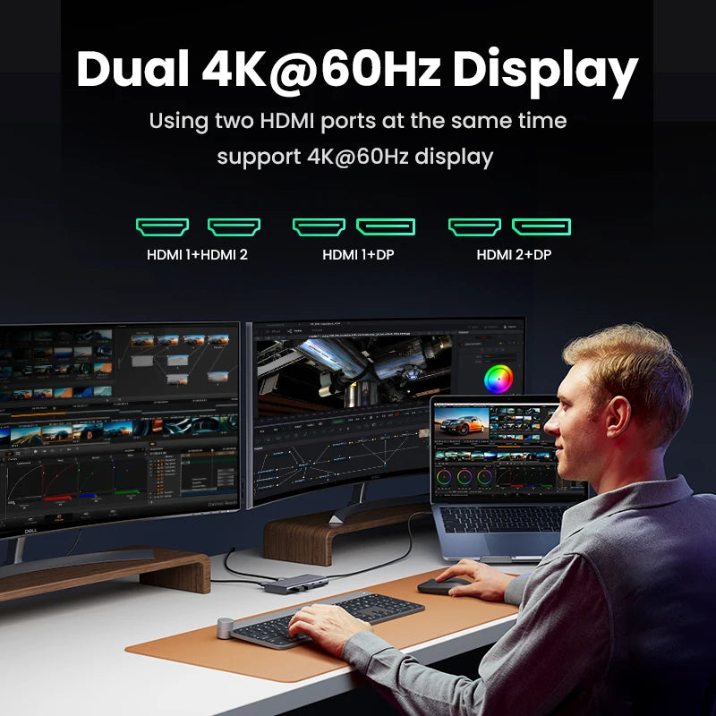UGREEN USB-C Hub 8-i-1 – 4K HDMI, DP, USB 3.2 og 100 W PD