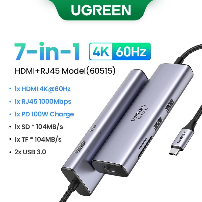 UGREEN 9-i-1 USB-C-hub med 4K HDMI, SD/TF, USB 3.0 og 100 W PD