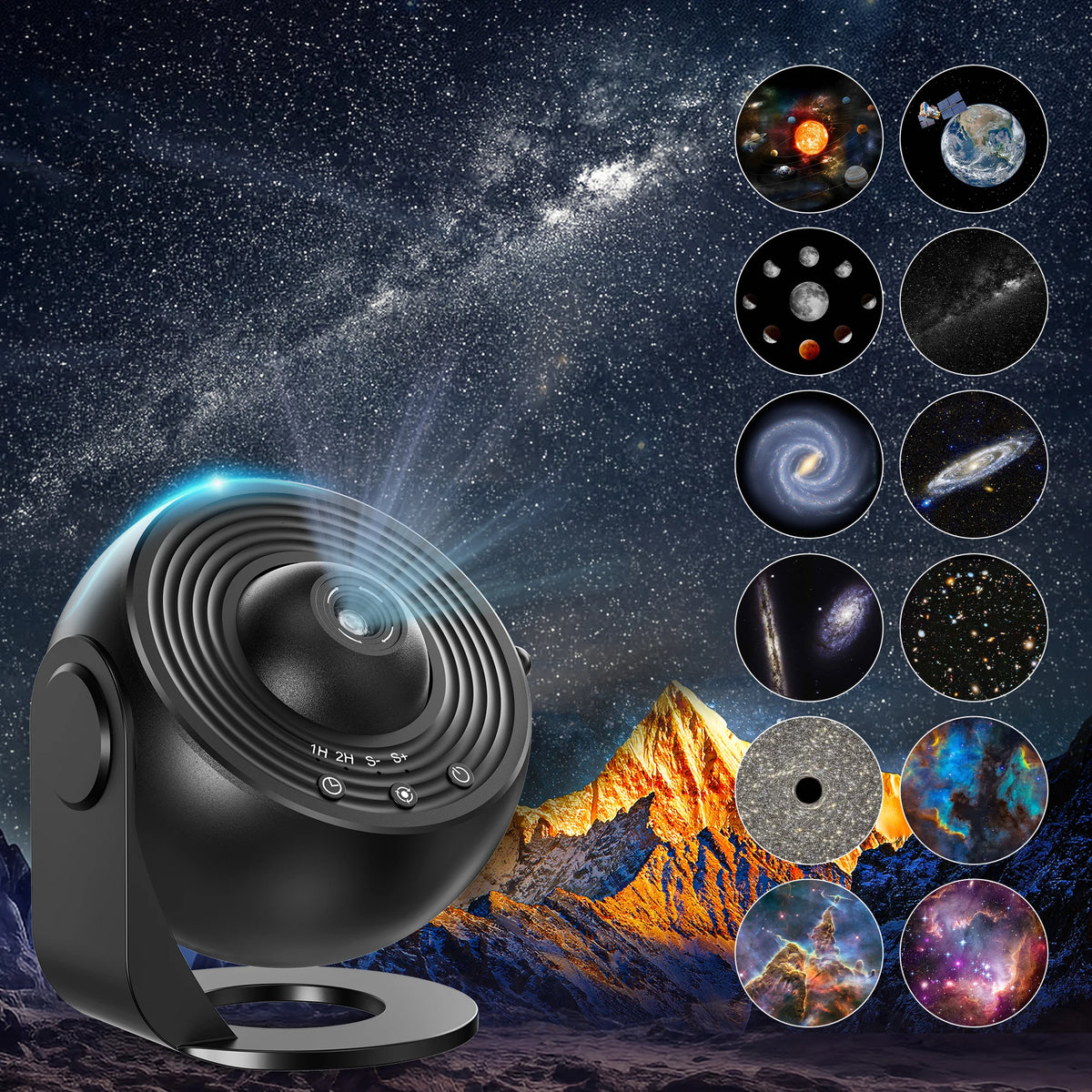 Stjerneprojektor, 13-i-1 Planetarium Galakseprojektor, 360° rotasjon, stillegående design, HD-bilde og tidsfunksjon for soverom, bursdag, juledekorasjon