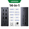 UGREEN 14-i-1 USB-C dokkingstasjon – 4K HDMI, DP, RJ45 og 100 W PD
