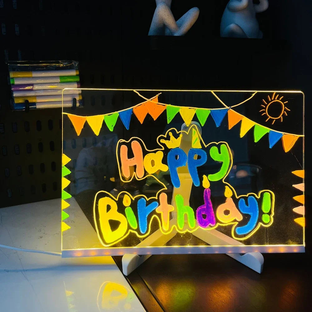 LED oppslagstavle DIY akryl nattlys 7 penner tegnebrett oppladbar RGB viskbar maleri tegnebrett barnebursdagsgave
