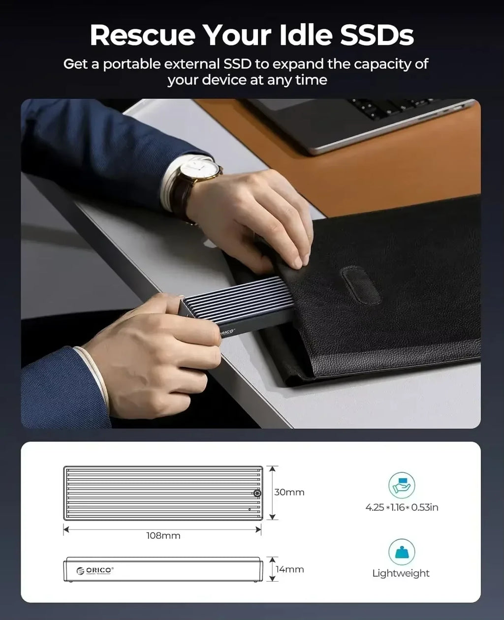 ORICO M.2 NVMe SSD-kabinett – USB-C 10 Gbps