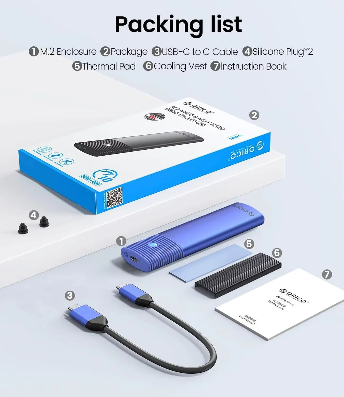 ORICO M.2 SSD-kabinett for NVMe/SATA – USB-C 10 Gbps, verktøyfri