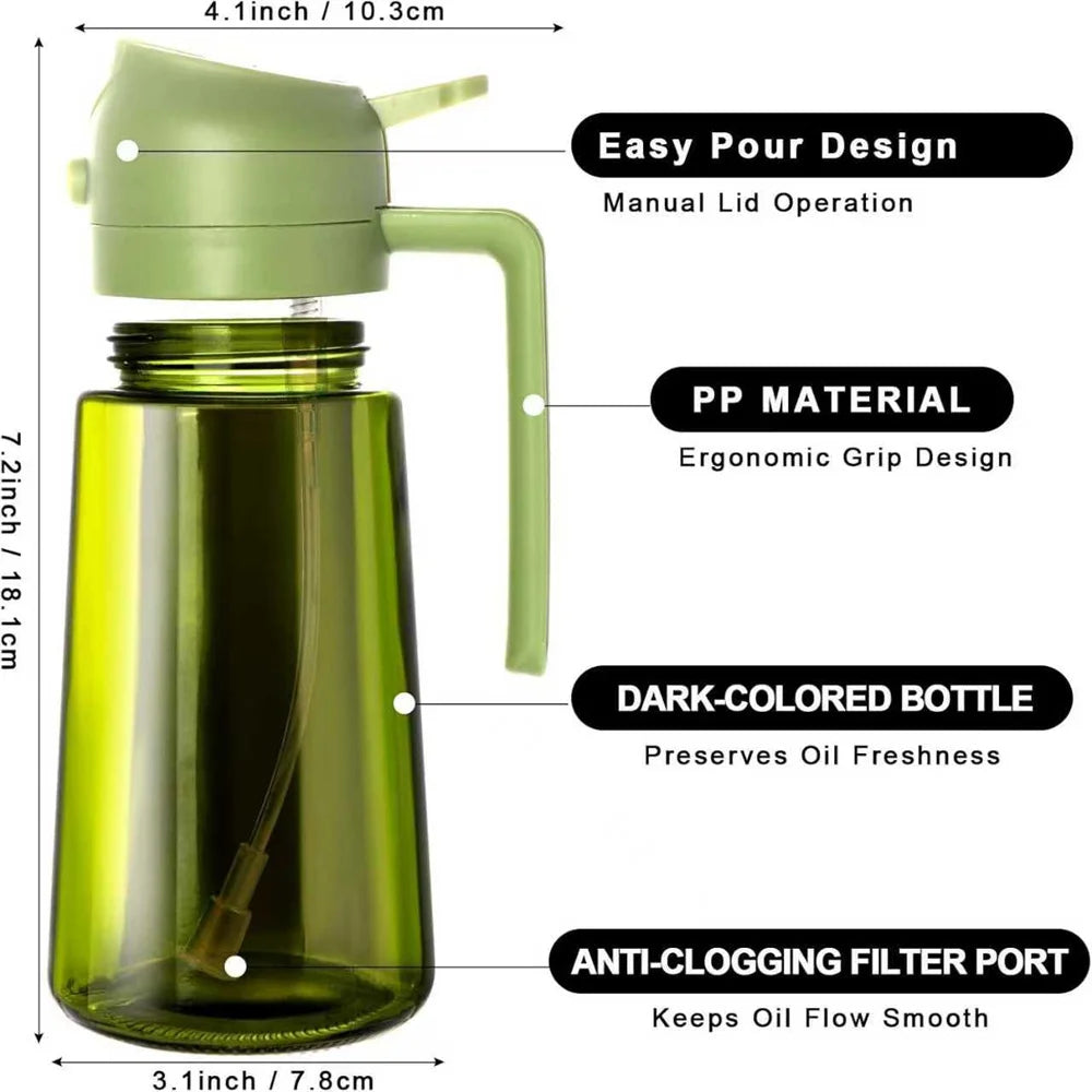 2-i-1 oljesprayer og helleflaske i glass – 470 ml
