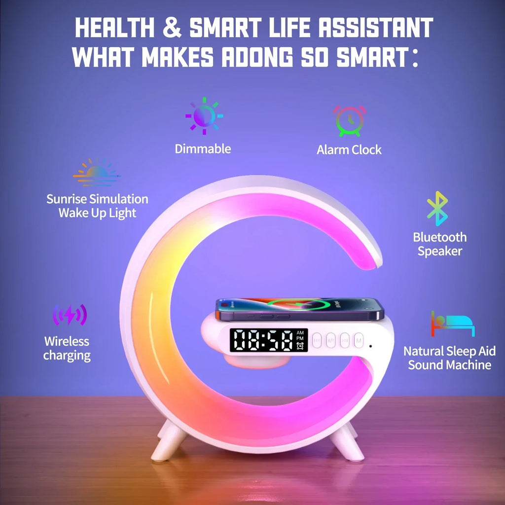 LumaBeat™ Smart G-form LED-lampe med Bluetooth-høyttaler og trådløs lading