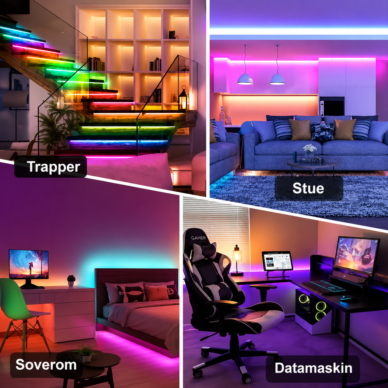 5-20m LED RGB lyslist, 44-tasters fjernkontroll + app-styring, musikksynkronisering, lavspent USB 5V tape-lys for hjem- og TV-dekorasjon