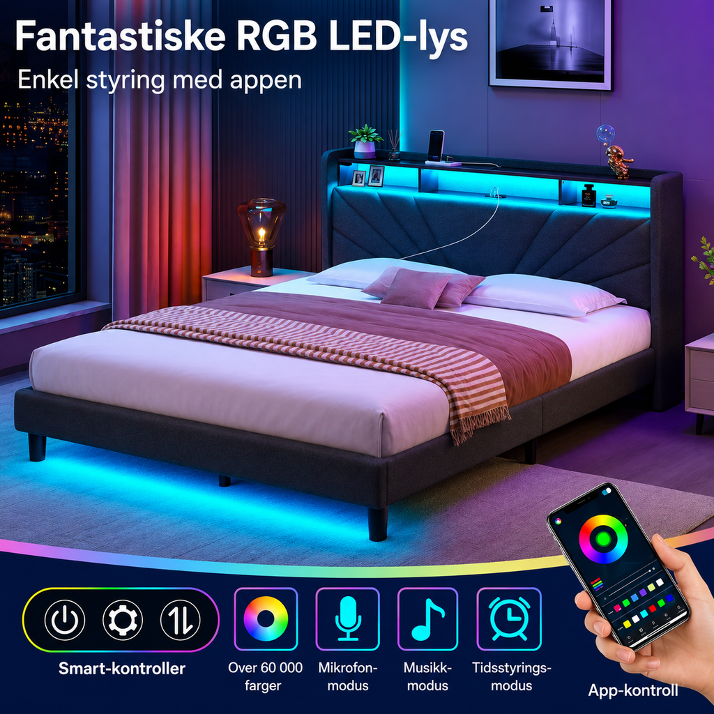 5-20m LED RGB lyslist, 44-tasters fjernkontroll + app-styring, musikksynkronisering, lavspent USB 5V tape-lys for hjem- og TV-dekorasjon