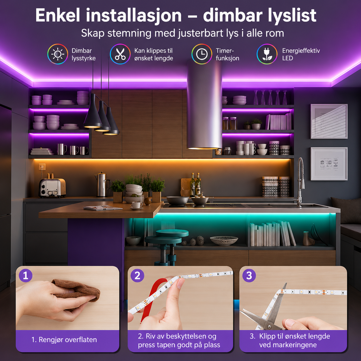 5-20m LED RGB lyslist, 44-tasters fjernkontroll + app-styring, musikksynkronisering, lavspent USB 5V tape-lys for hjem- og TV-dekorasjon
