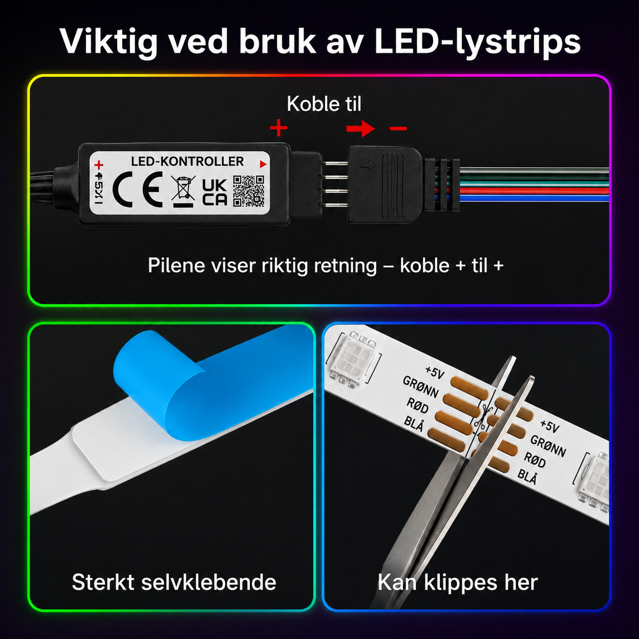 5-20m LED RGB lyslist, 44-tasters fjernkontroll + app-styring, musikksynkronisering, lavspent USB 5V tape-lys for hjem- og TV-dekorasjon