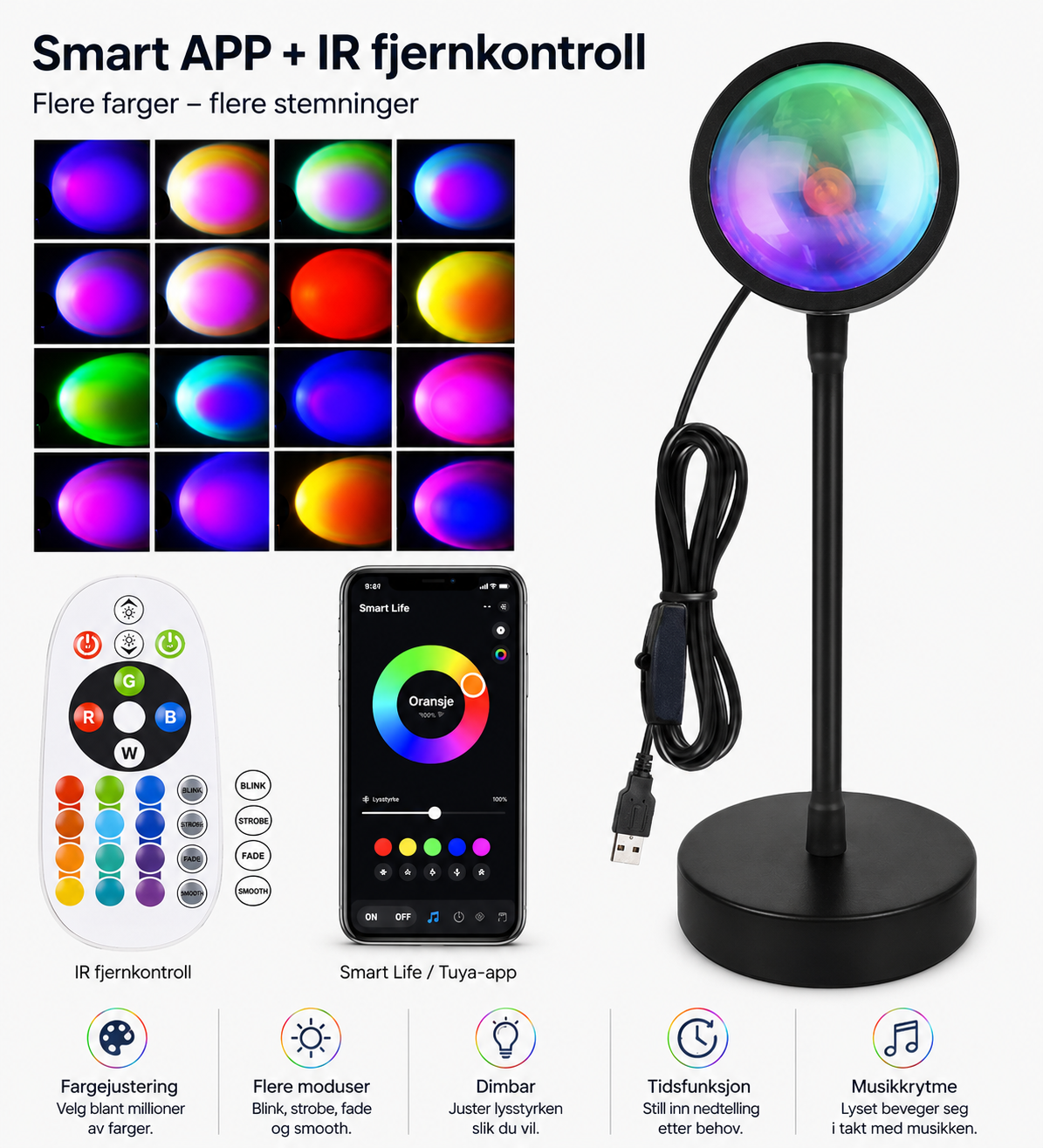 Smart Sunset Lamp Tuya LED nattlys USB RGB Smart Life APP Fjernkontroll Projeksjon For Romdekorasjon Fotografering Festival Bursdag