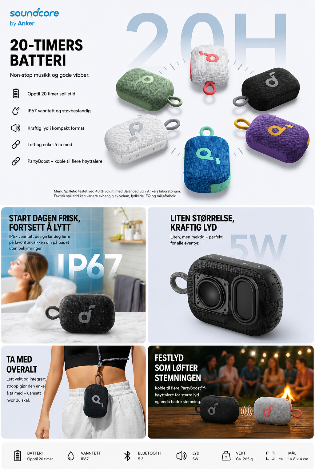 Anker Soundcore Select 4 Go Bluetooth-høyttaler – IP67 vanntett
