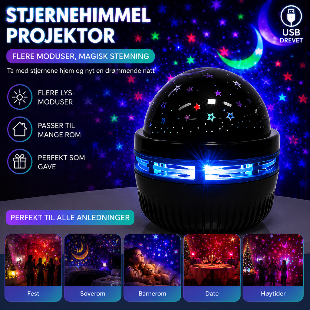 LED Stjernehimmel Nattlys USB Stjerne Måne Projektorlampe 5V for Hjem Rom Atmosfære Dekorasjoner