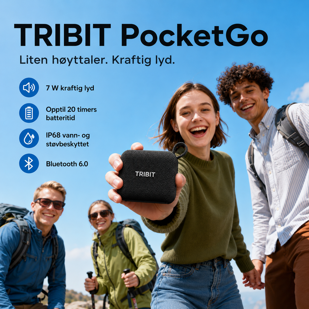 Tribit PocketGo bærbar Bluetooth-høyttaler – IP68 og 20 timers batteritid