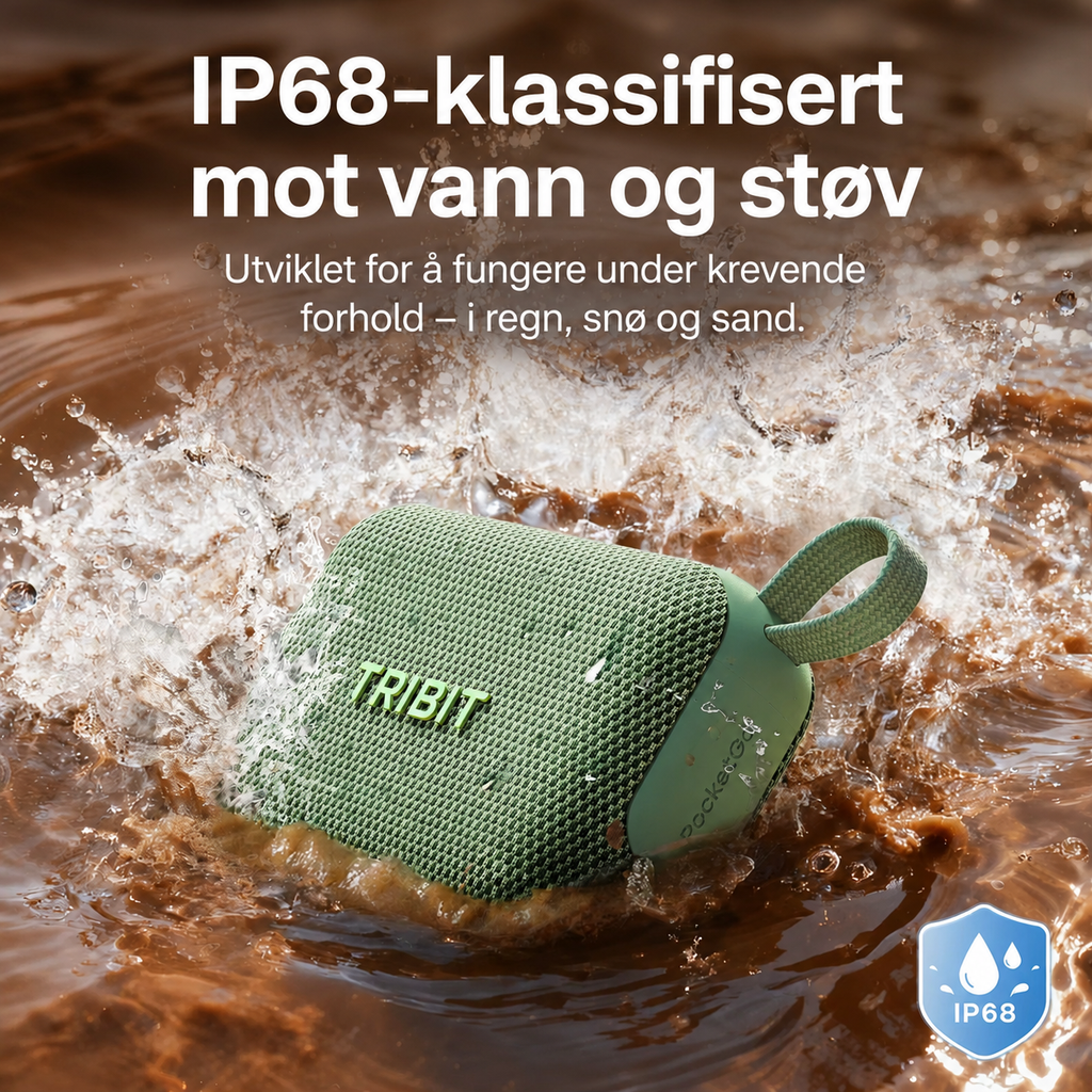Tribit PocketGo bærbar Bluetooth-høyttaler – IP68 og 20 timers batteritid