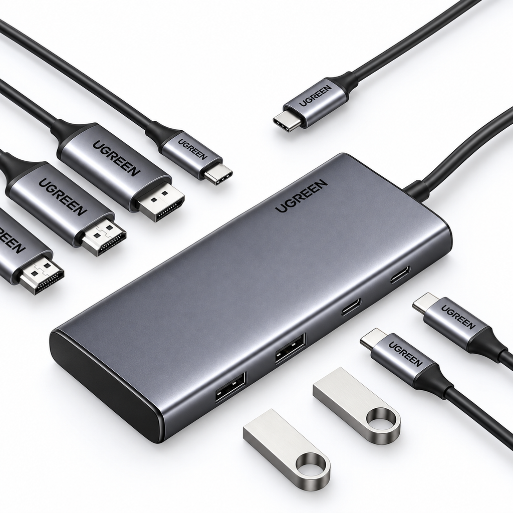 UGREEN USB-C Hub 8-i-1 – 4K HDMI, DP, USB 3.2 og 100 W PD