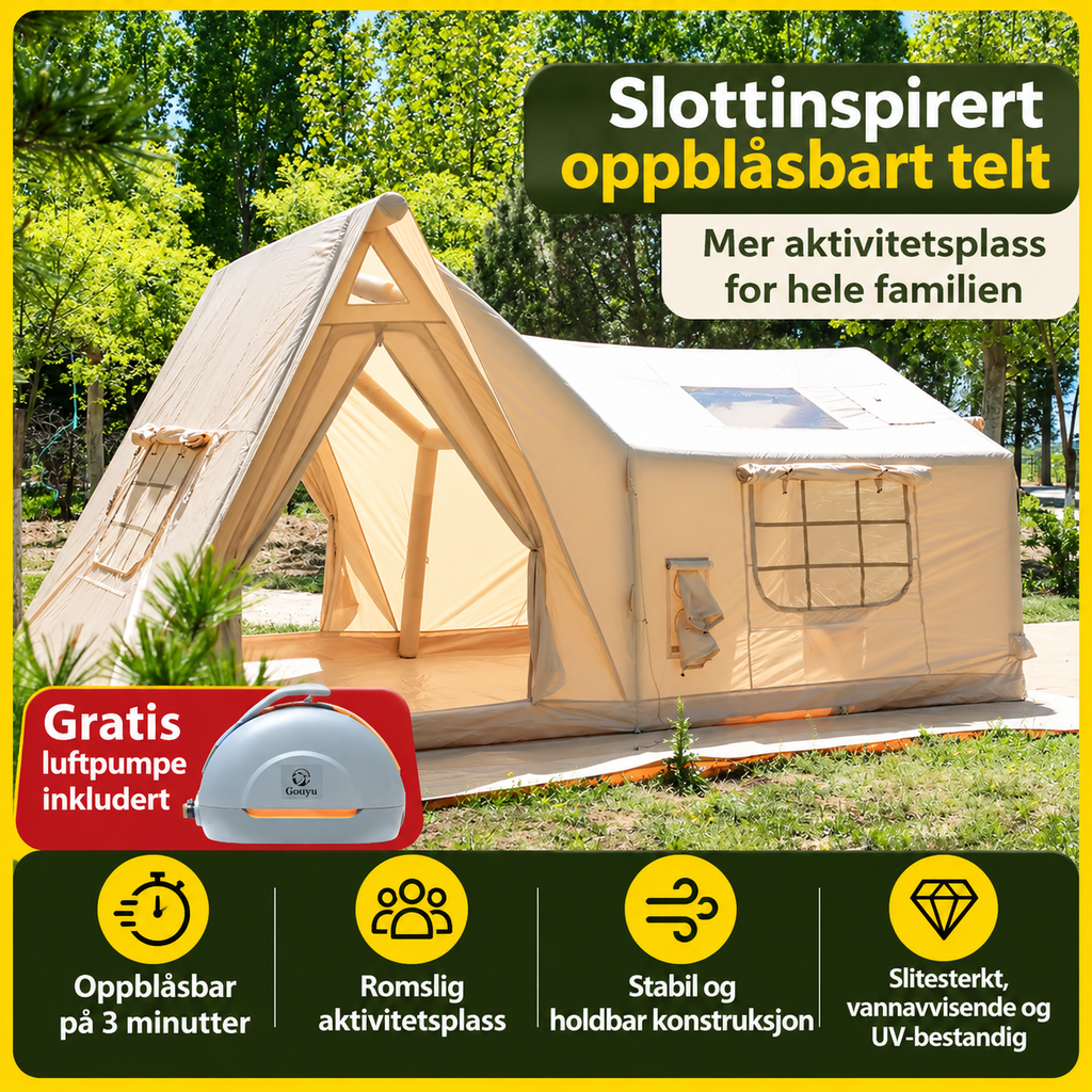 Oppblåsbart helårstelt med ett rom – vanntett Oxford-stoff